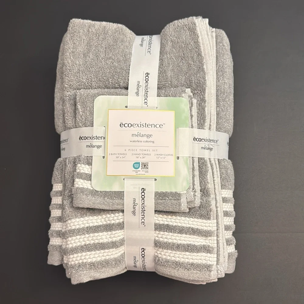 6pc Ecoexistence Mélange Bath Towel Set - Waterless Coloring - Heathergrey